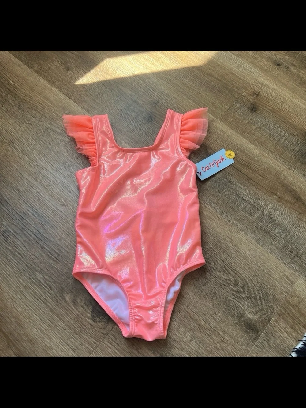 NWT Cat & Jack ™ Toddler Girls' One Piece Swimsuit - Coral Pink 5T - Picture 4 of 5